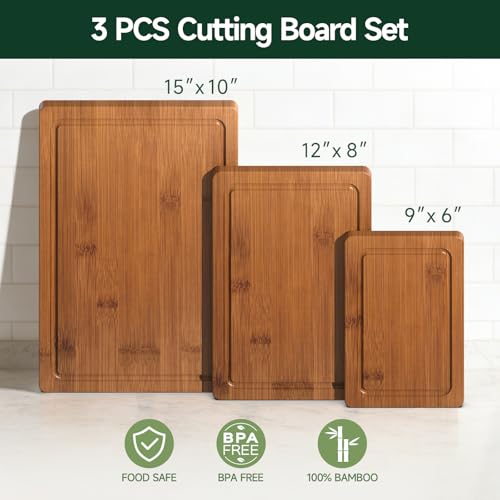 Smart Home 3-Piece Set Bamboo Cutting Board for Kitchen - Crack-Resistant Essentials